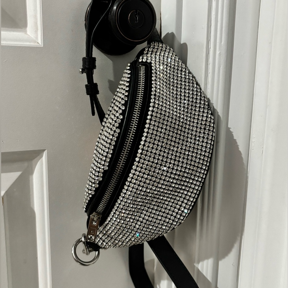 Alexander Wang Crystal Belt Bag Rhinestone Fanny Pack Black Silver